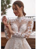 Beaded Lace Satin Chic Wedding Dress With Detachable Train
